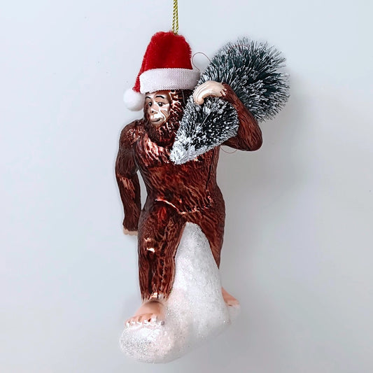 Holiday Forest Dweller Bigfoot Glass Christmas Ornament