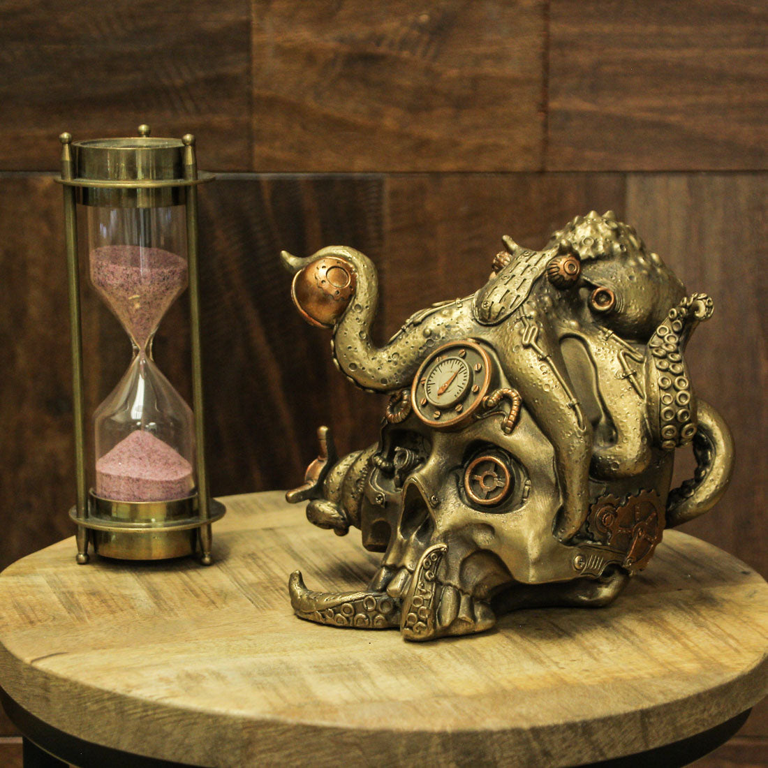 Abyssal Bones Steampunk Mechanical Octopus On Skull Statue