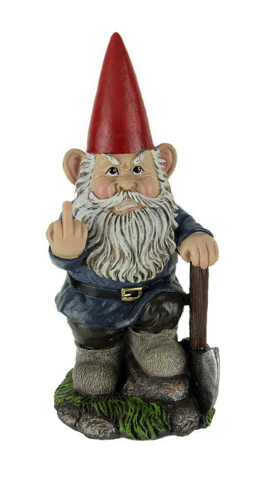 Naughty Garden Gnome with Axe Flipping Bird Statue